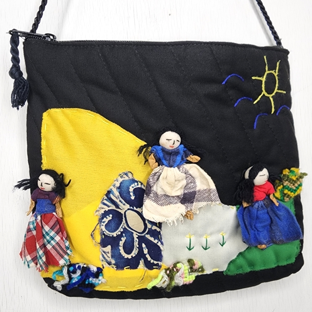 Handcrafted Philippines Textile Art 3D Folk Applique Quilt Shoulder Purse